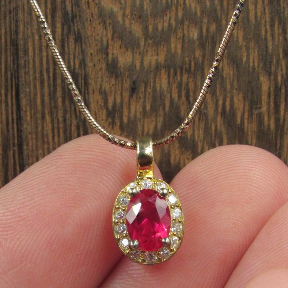 Jewelry - 18" Sterling Silver Tarnished Ruby & CZ Necklace
